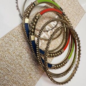 Unique Vintage Gold-Tone Multicolor Bangle Set of 8